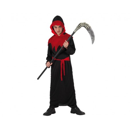 Costume Zombie horror bambino cappuccio tunica colore nero e rosso 