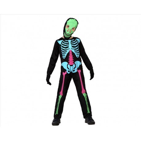 Costume scheletro bambino taglia 5/6 anni tuta multicolore halloween e carnevale