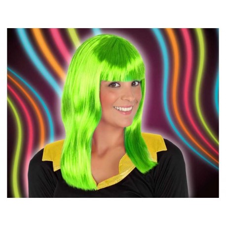 Parrucca lunga verde fluò  capelli lunghi verdi con frangetta  