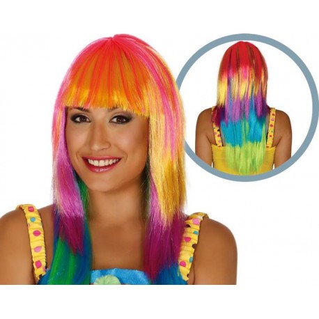 Parrucca Lunga Multicolor Donna con frangia e capelli lunghi Guirca
