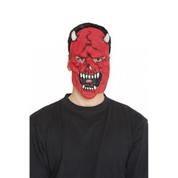 Maschera da diavolo con corna in lattice rosso 
