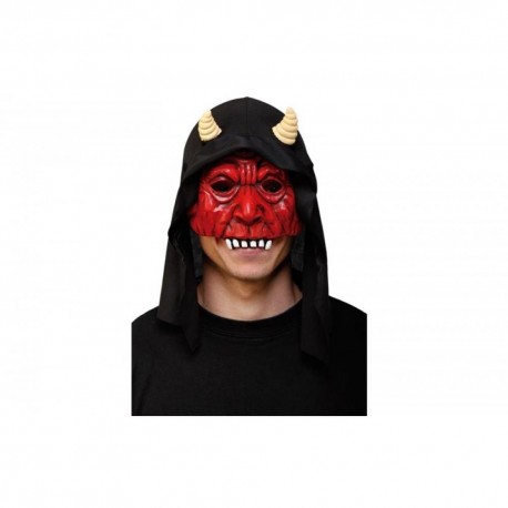 Maschera da diavolo rossa con cappuccio nero