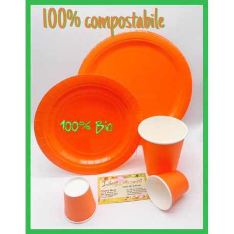 Piatti in carta biodegradabili colorati arancioni  riciclabili