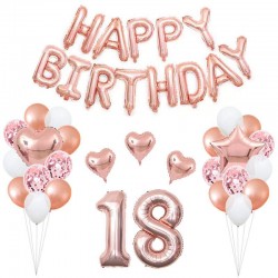 Palloncini 18 anni happy birthday rosa gold maxi  kit 40 pezzi