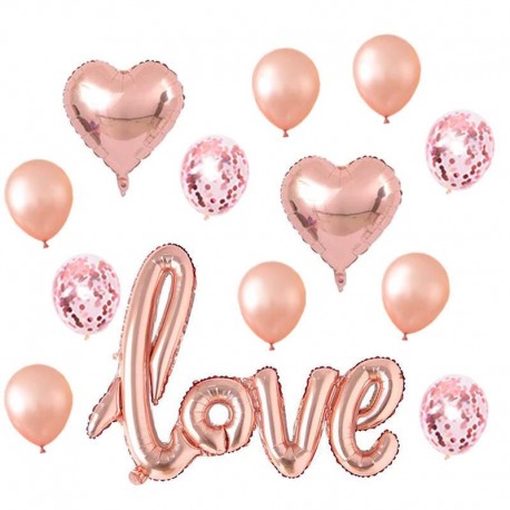 Palloncini love rosa gold addobbo kit amore 13 pezzi