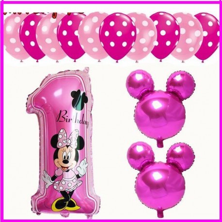 Palloncini Minnie  numero 1 buon compleanno kit Topolina rosa13 pz