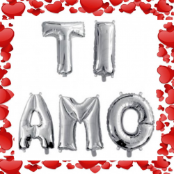 Palloncino scritta TI AMO San Valentino mylar argento sagomato love