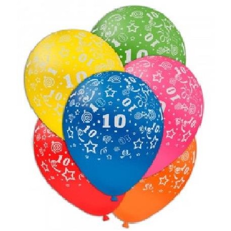 Palloncini compleanno numero 10 anni 25 PZ  in latice 