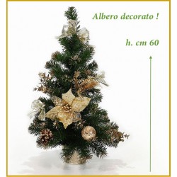 Albero di Natale cm 60 decorato verde e oro pigne