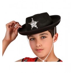Cappello nero Sceriffo con stella Bambino cow boy