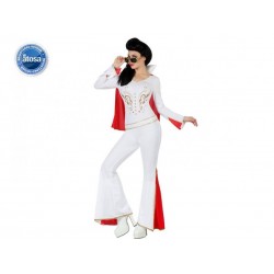 Costume Elvis re del Rock Donna tuta colore bianco rockstar taglia XS S