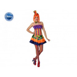 Costume da clown donna sexy pagliaccio del circo abito multicolore  