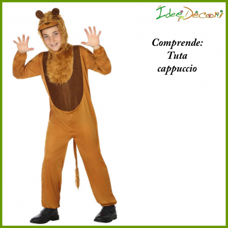 Costume leone da bambino vestito marrone animale carnevale 