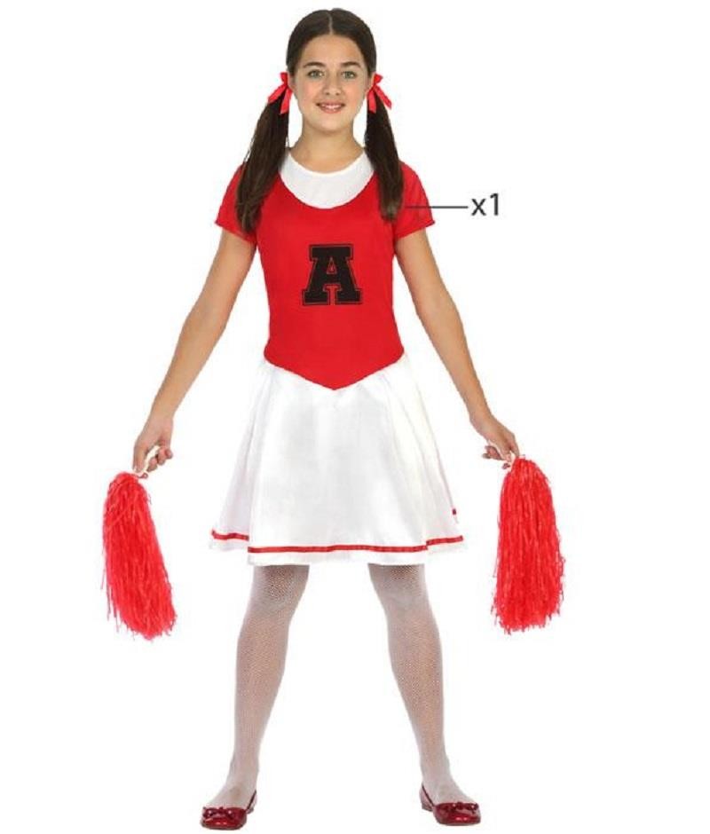 Costume cheerleader bambina vestito bianco rosso 20358