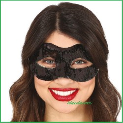 Maschera veneziana donna sexy nera con paillettes