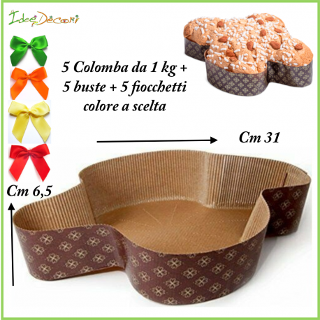 Stampo colomba 5 pezzi forma da 1 kg pirottini+ fiocco e buste