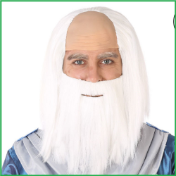 Parrucca bianca uomo con baffi e barba bianchi con calota calvo