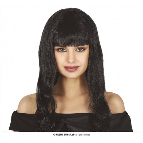 Parrucca donna con frangia nera glamour capelli lunghi neri
