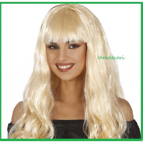 Parrucca donna bionda con frangia capelli lunghi glamour