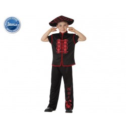 Costume cinese bambino mandarino taglia 3 4 anni nero e rosso nuovo 