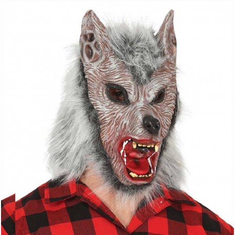 Maschera da lupo mannaro horror in latice animale con pelo
