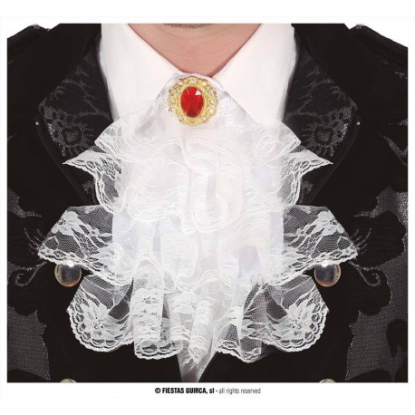 Jabot vittoriano in pizzo colletto bianco o nero con gemma 