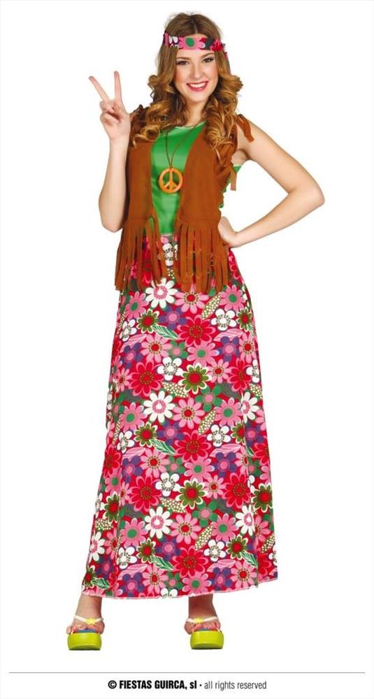 Costume hippie donna figlia dei fiori anni 70 vestito multicolore 808