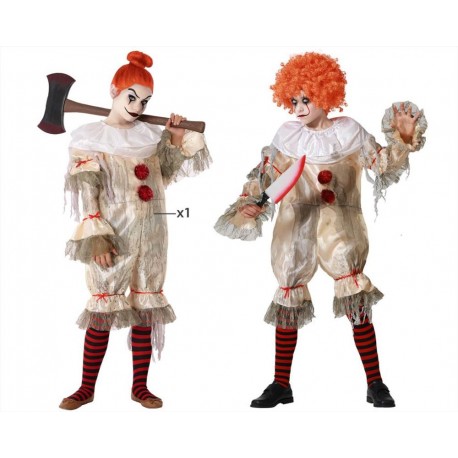 Costume pagliaccio assassino bambino bianco vestito clown horror
