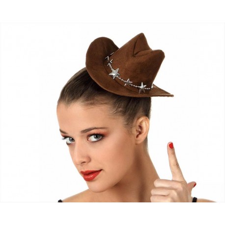 Cappello cow boy girl donna su cerchietto marrone