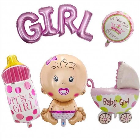 Palloncini nascita battesimo rosa bambina baby set 5 pz 