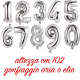 Palloncino numero 1 2 3 4 5 6 7 8 9  0 argento cm 102