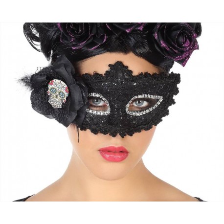 Maschera nera con glitter sexy mascherina veneziana con teschio