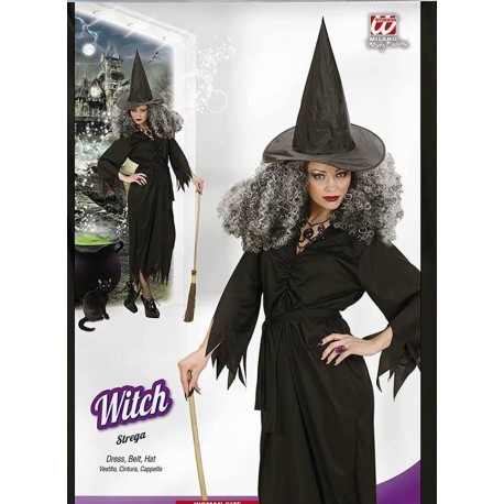 Costume strega donna vestito horror  nero con cappello