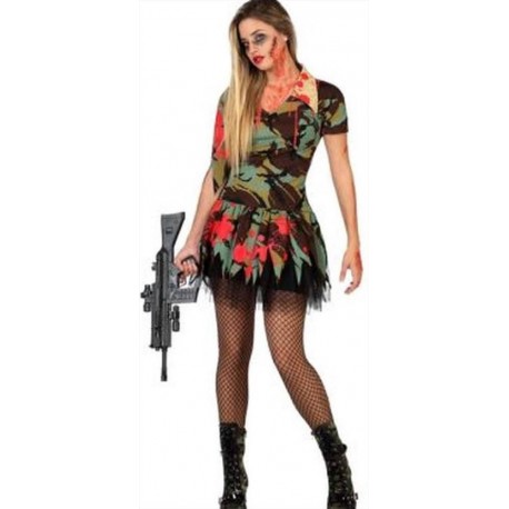 Costume militare donna soldato vestito verde insanguinato