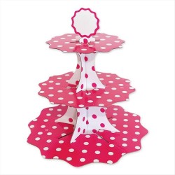 Alzata per dolci  cup cake3 piani pois fucsia