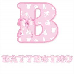 Festone scritta battesimo rosa banner cm 140x 15h