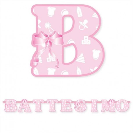 Festone scritta battesimo rosa banner cm 140x 15h