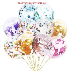 Palloncini con coriandoli MAXI formato 46 cm trasparenti 5 pz