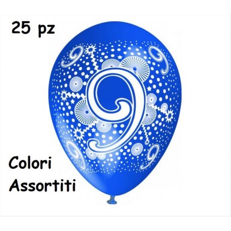 Palloncini  compleanno numero nove 9 anni assortiti 