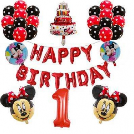 Palloncino Minnie con numero+ happy birthday MAXI kit 29 pz