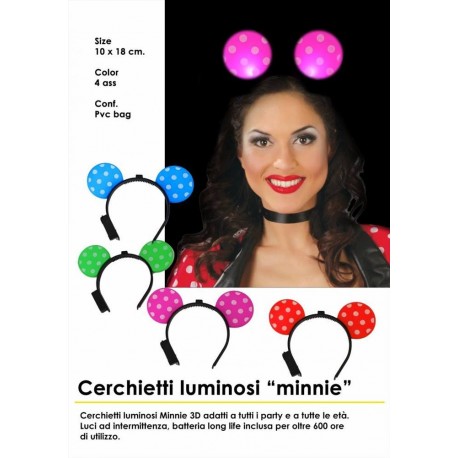 CERCHIETTO LUMINOSO ORECCHIE POIS PARTY CARNEVALE