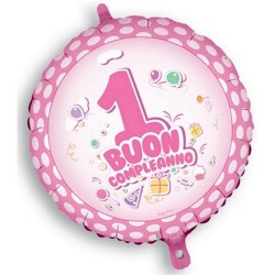 Palloncino 1 compleanno rosa cm 45 aria elio