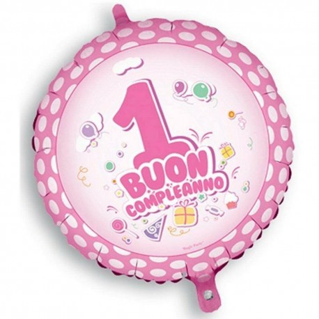 Palloncino 1 compleanno rosa cm 45 aria elio
