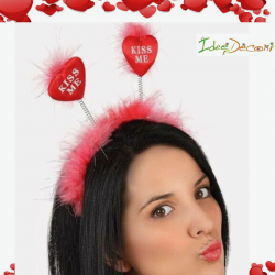 Cerchietto con cuori rossi e piume San Valentino love