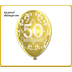 Palloncini 50 esimo anniversario oro 25 pz diam30 cm