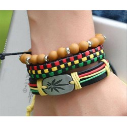Bracciale da uomo in cuoio etnico jamaica da rasta