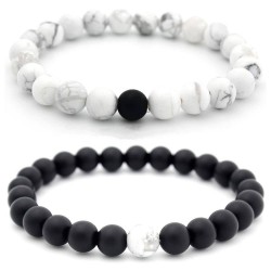 Bracciale uomo in pietra onice nera e howlite dura naturale bianca