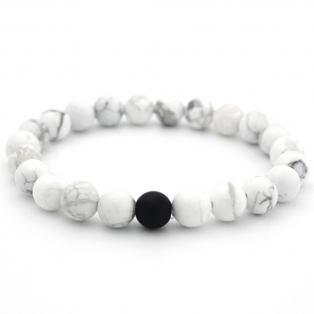 Bracciale uomo in pietra onice nera e howlite dura naturale bianca