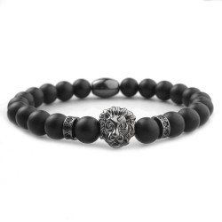 Bracciale uomo pietra naturale onice testa di leone braccialetto elastico strass