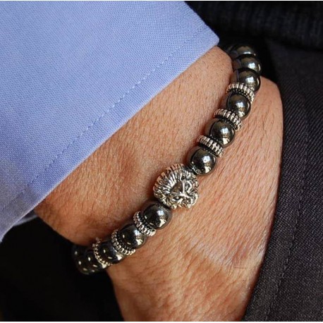 Bracciale da uomo elastico pietre dure antrancite acciaio